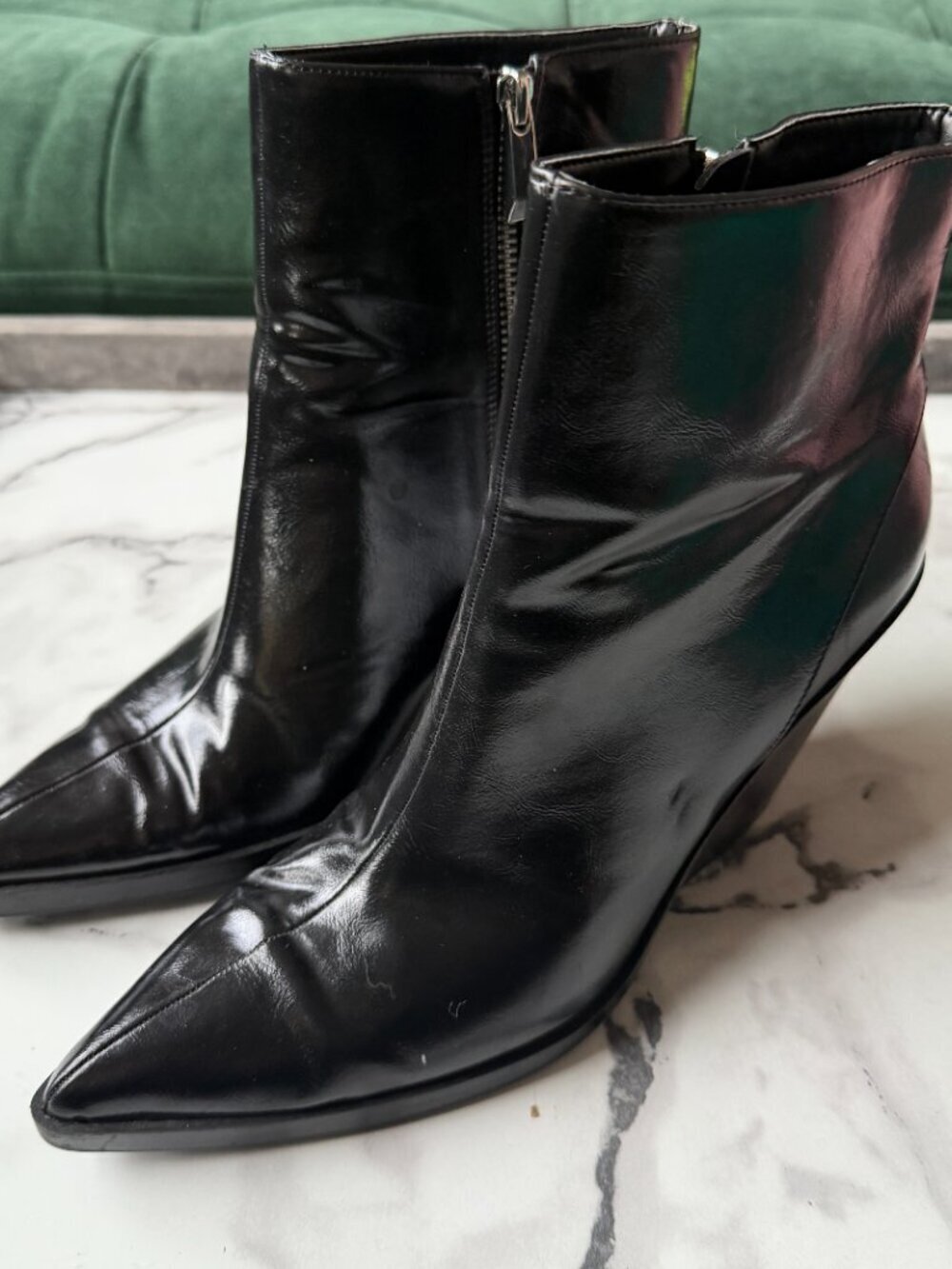 ZARA Black Leather Western Pointed Toe Edgy Ankle Booties Size 41 - Picture 7 of 9